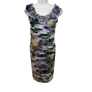 Vtg Adrianna Papell Multicolor Flowered Party Layered Dress 4